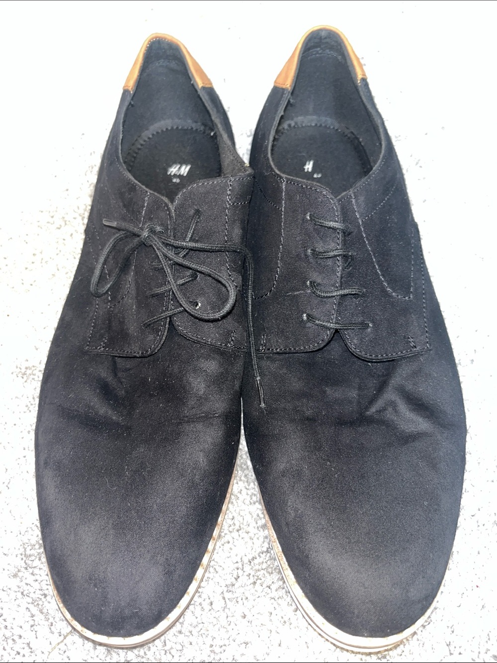 H&M Black Suede Derby Shoes with Tan Heel Detail